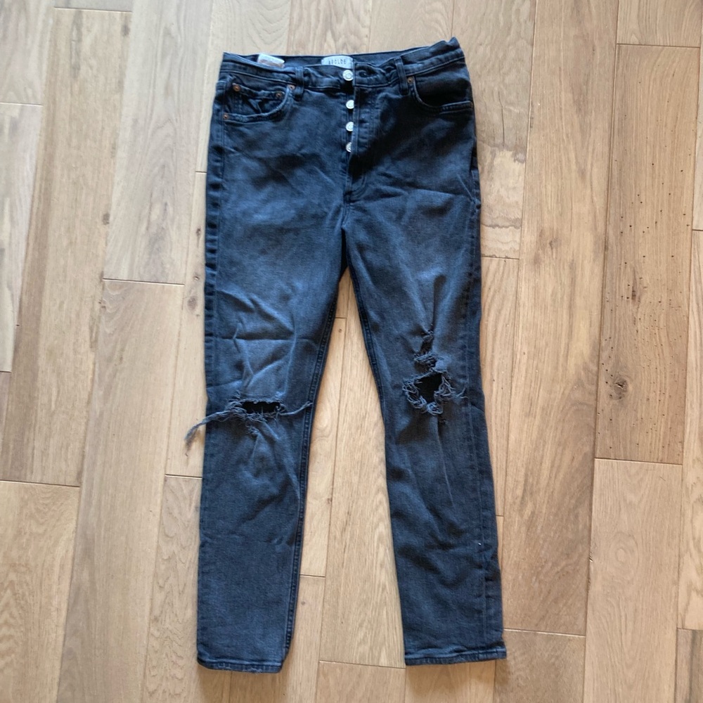 Agolde Black Distressed Skinny Jeans faded black